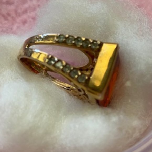 LARGE 1" Square Cut SIMULATED FIRE OPAL Double CZ ROSE GF Wide Band * 6 or 6.25 - Picture 4 of 7